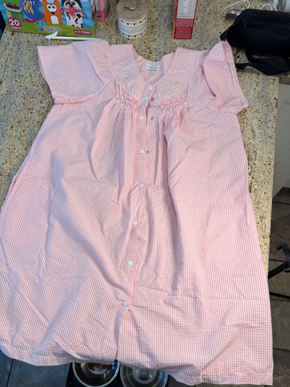 Miss Elaine Pink Gingham Button-Front Girls Nightgown